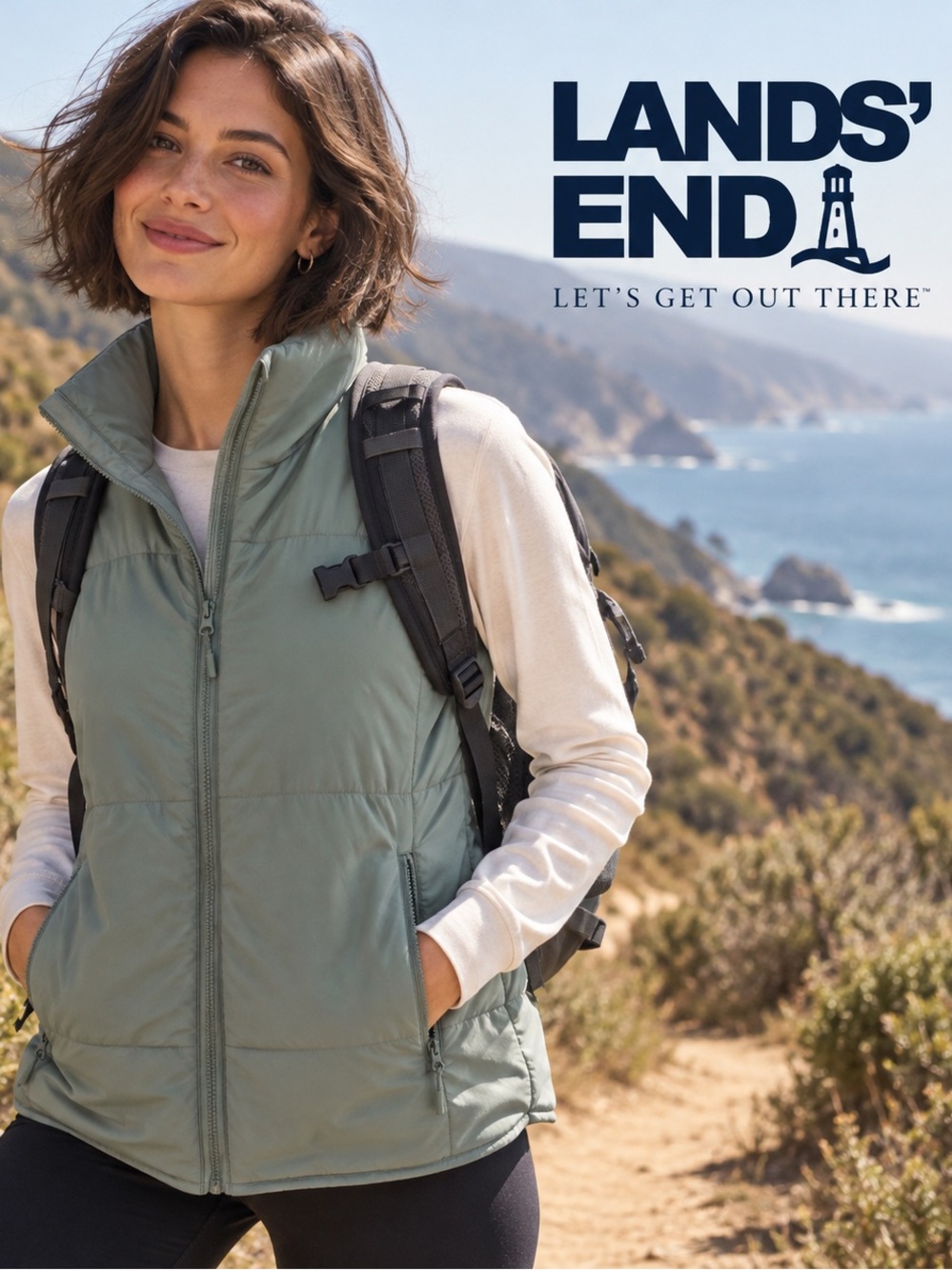 🌸Lands' End Women's Quilted Puffer Vest - Sage Green size S Lightweight Outdoor